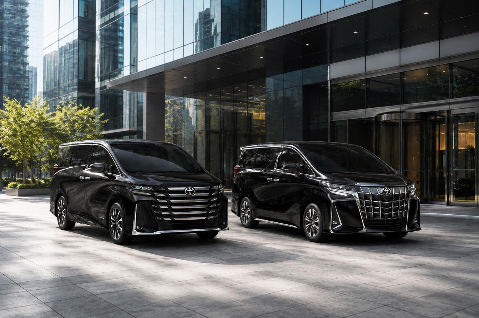 Aplhard and Velfire MPVs parked side by side